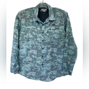 Pelagic Eclipse Men's Sz Large Blue/Grey Camo Vented Fishing Shirt (O3)